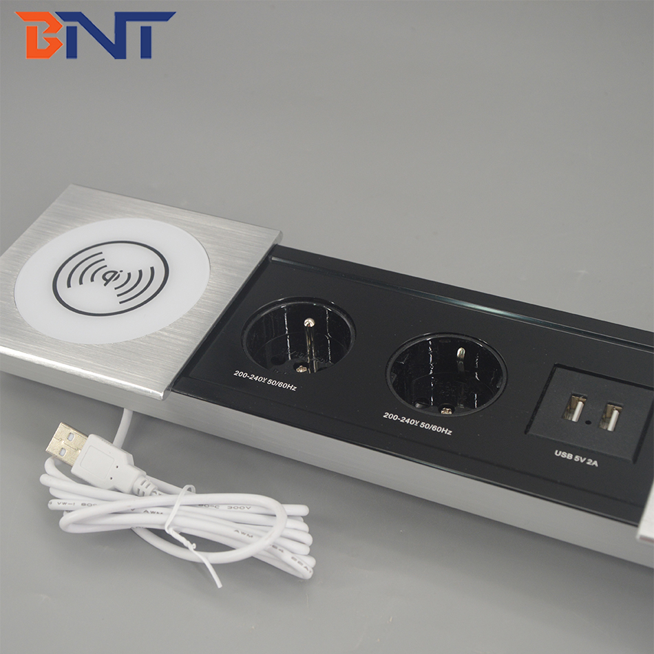 Office table mounted new design sliding cover socket with wireless charger