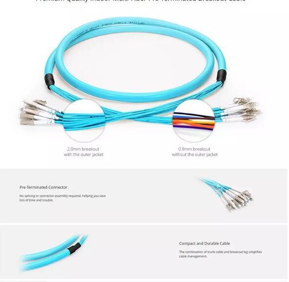 12 Fibers OM4 Multi Fiber Pre Terminated Fiber Breakout Cable
