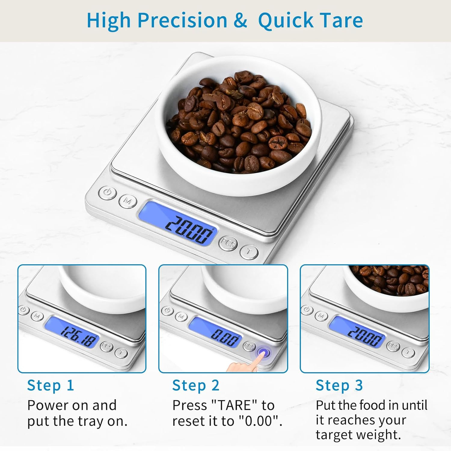 Digital Kitchen Scale 3kg/0.1g 500g/0.01g,1kg/0.1g,2kg/0.1g,3kg/0.1g Stainless Steel LCD Electric Electronic Gram