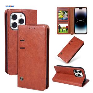 China Custom Leather I Phone Case With Card Holders Flip Wallet Stand Leather Phone Cover wholesale