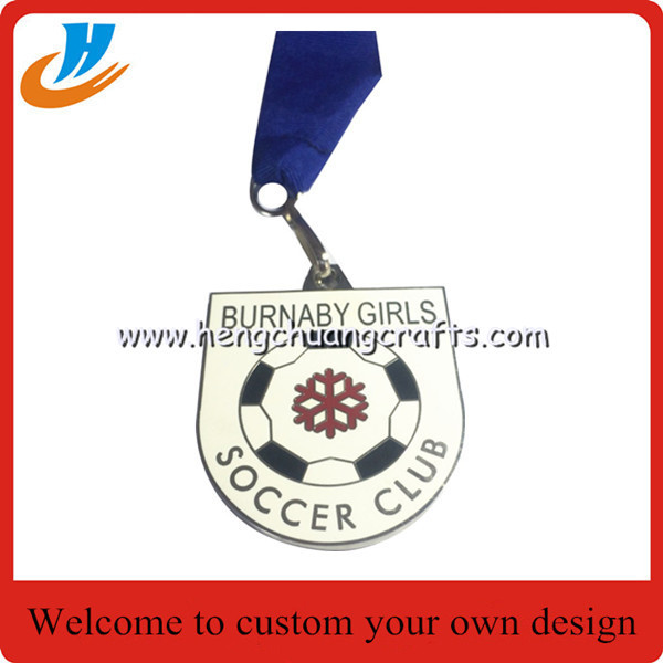 Zinc alloy sports medal,50mm football medals for match with ribbon