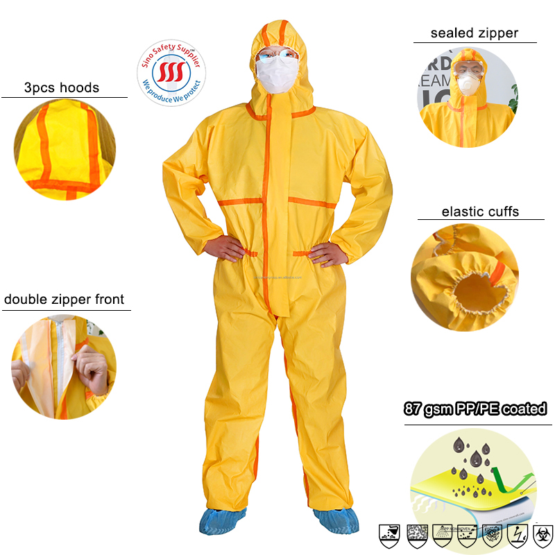 PE Type 3 Disposable Coveralls With Tape Disposable Chemical Coverall For Oil Cleaning