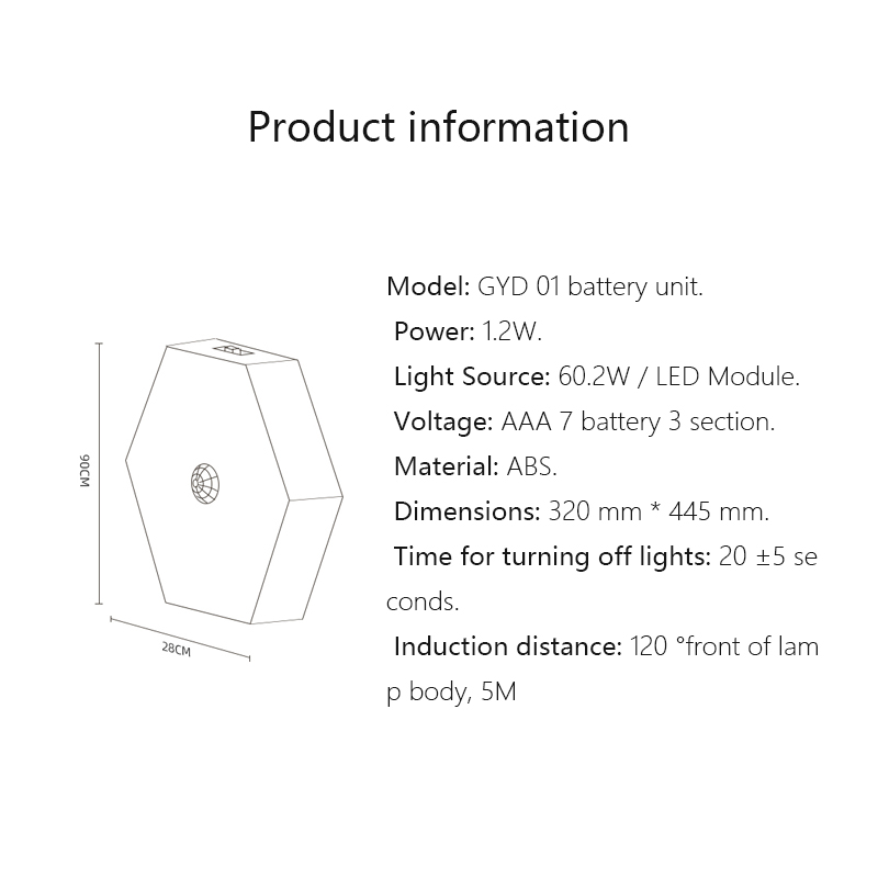 Hexagonal 70LM 4.5VDC Battery Operated Motion Sensor Light Intelligent Control