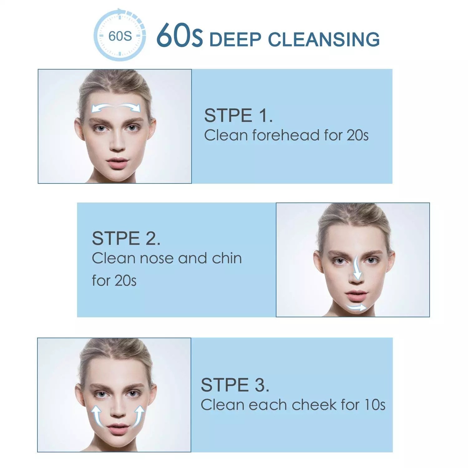 Sonic Waterproof Facial Cleansing Brush - 2 Modes with 3 Brush Heads