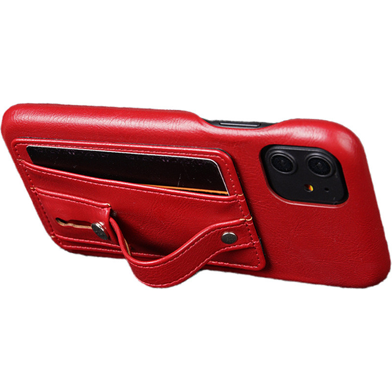 PU Leather Finger Grip Phone Case Four Colors Shock Absorption With Card Pocket