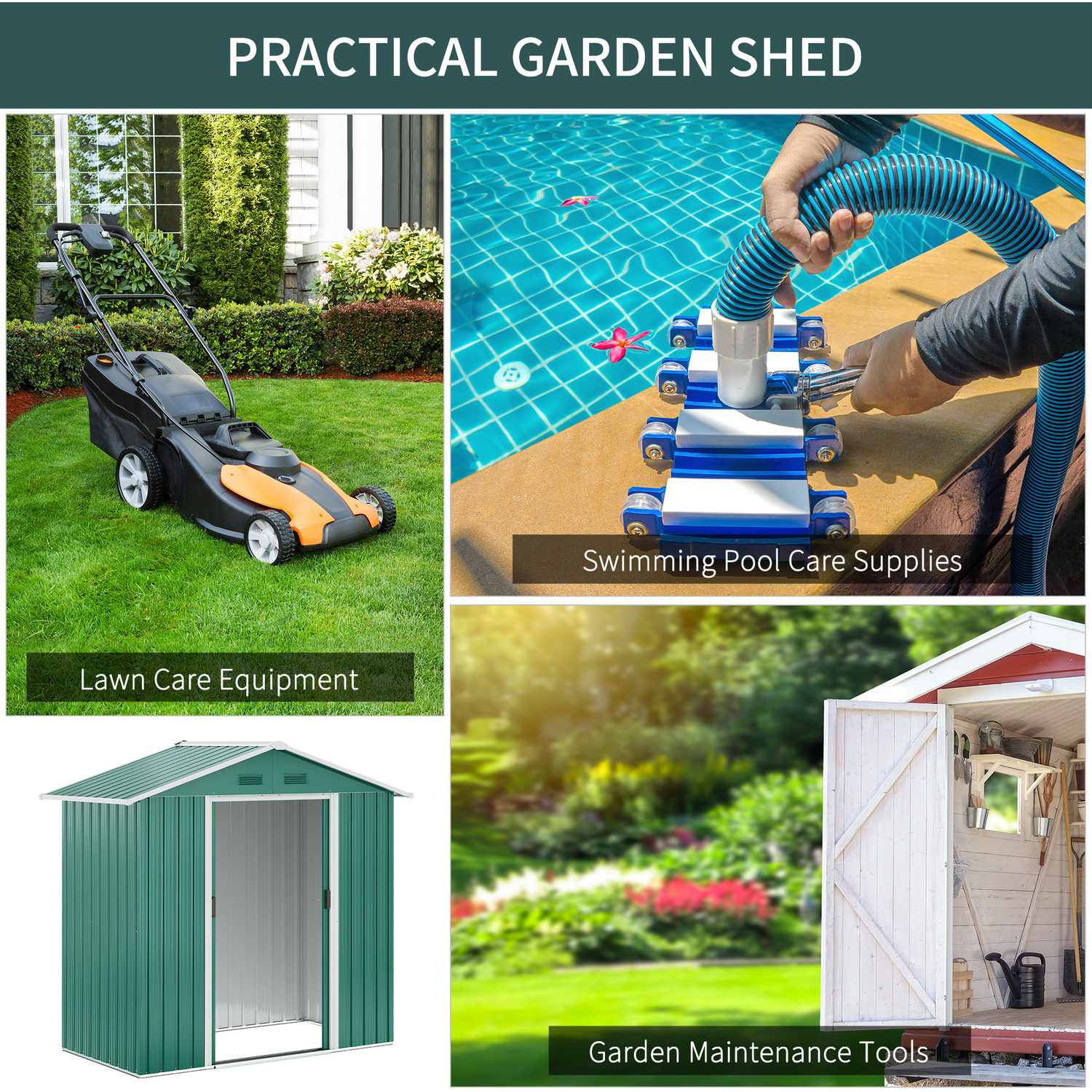 Steel Double Sliding Door Storage Shed AJUNION Metal Garden Shed Tool House for Storage