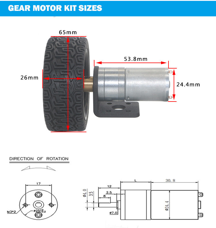 12V Toy Wheel Chassis Planetary Gear Motor 100prm With Tyre Coupling Kit