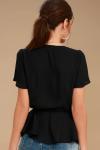 Modesty V Neck Fashion Black Women Top With Plunging Neckline