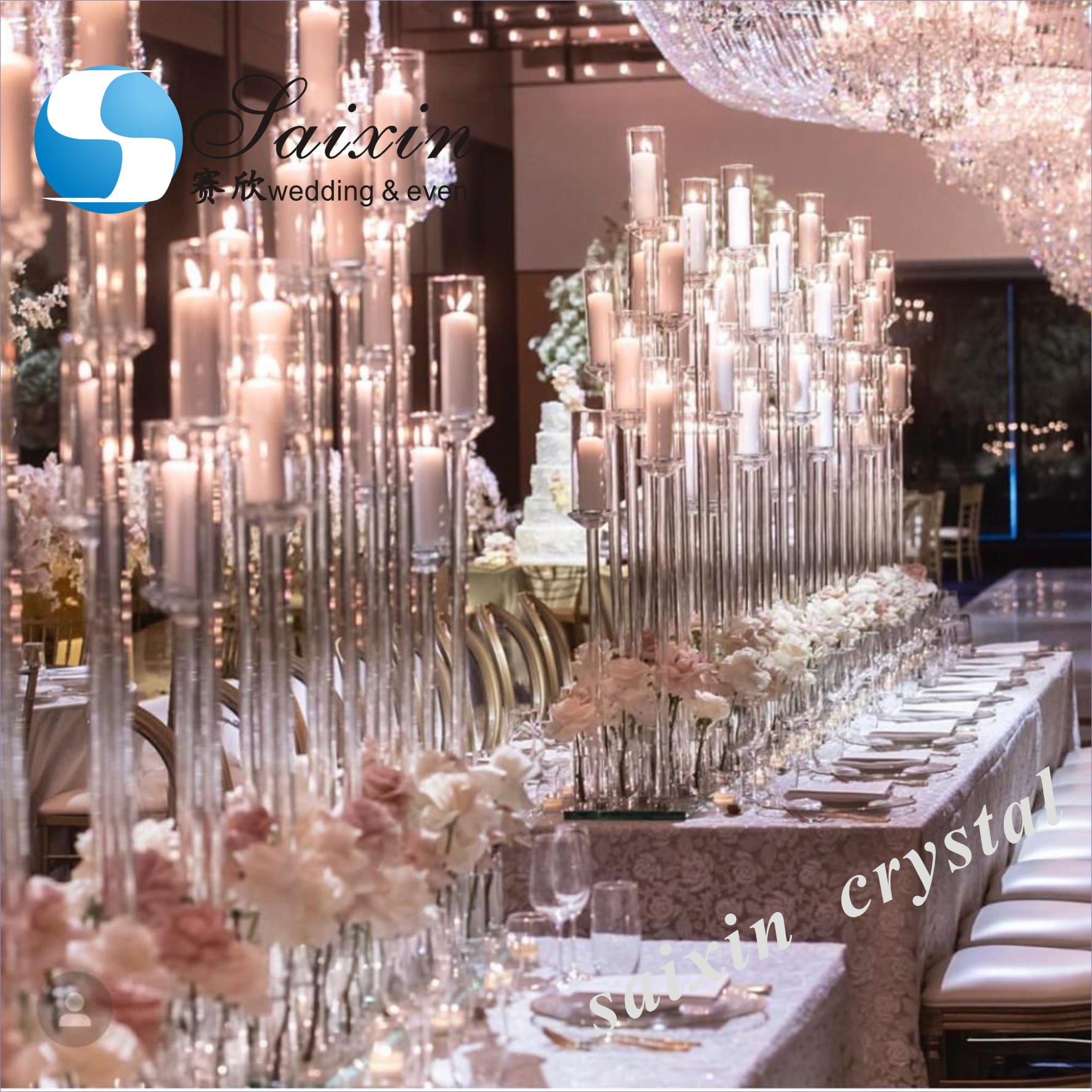Wholesale long stem black crystal candelabra for wedding centerpiece