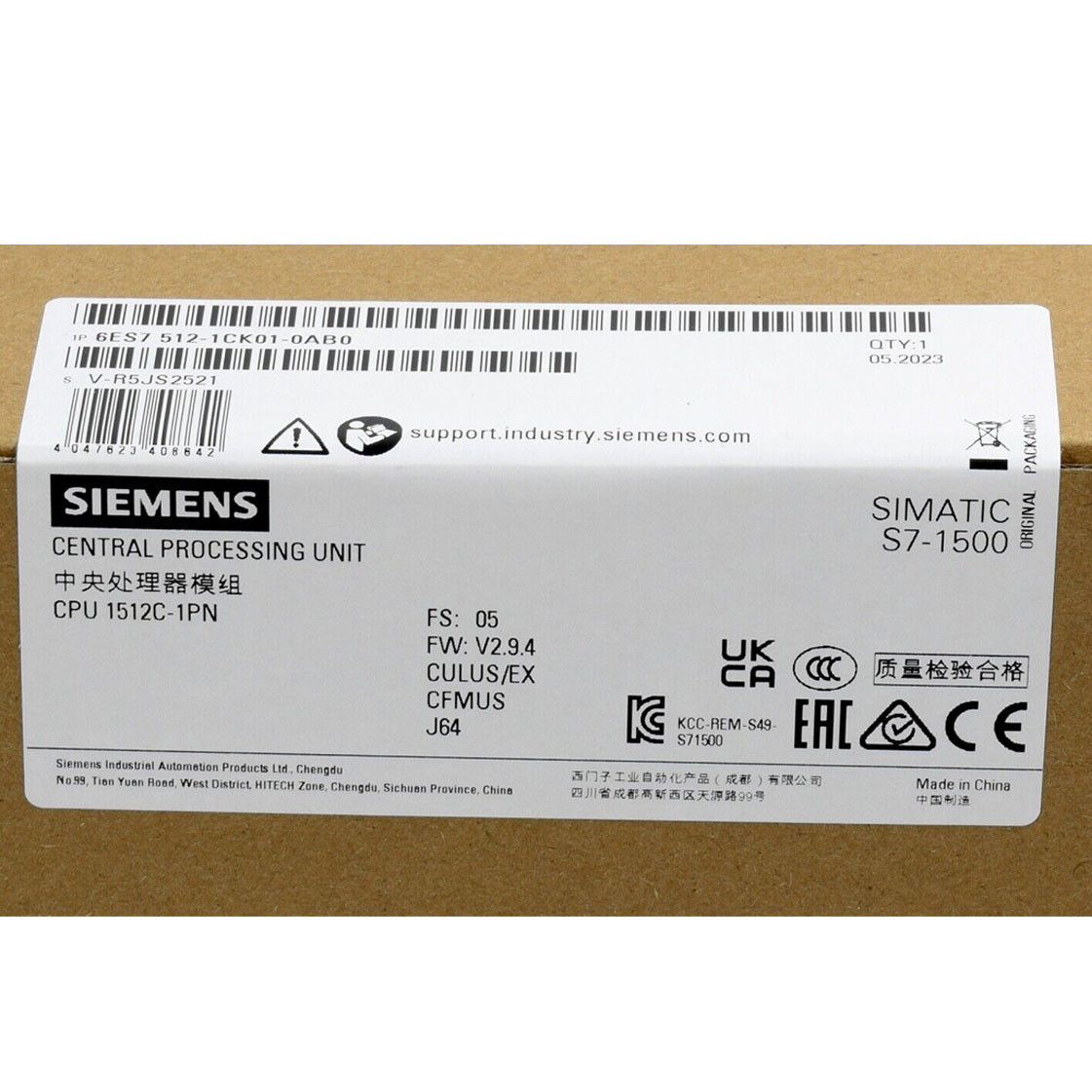 SIEMENS PLC SIMATIC S7-1500CPU 1512C-1 PN 6ES7512-1CK01-0AB0 SIMATIC MEMORY CARD NECESSARY