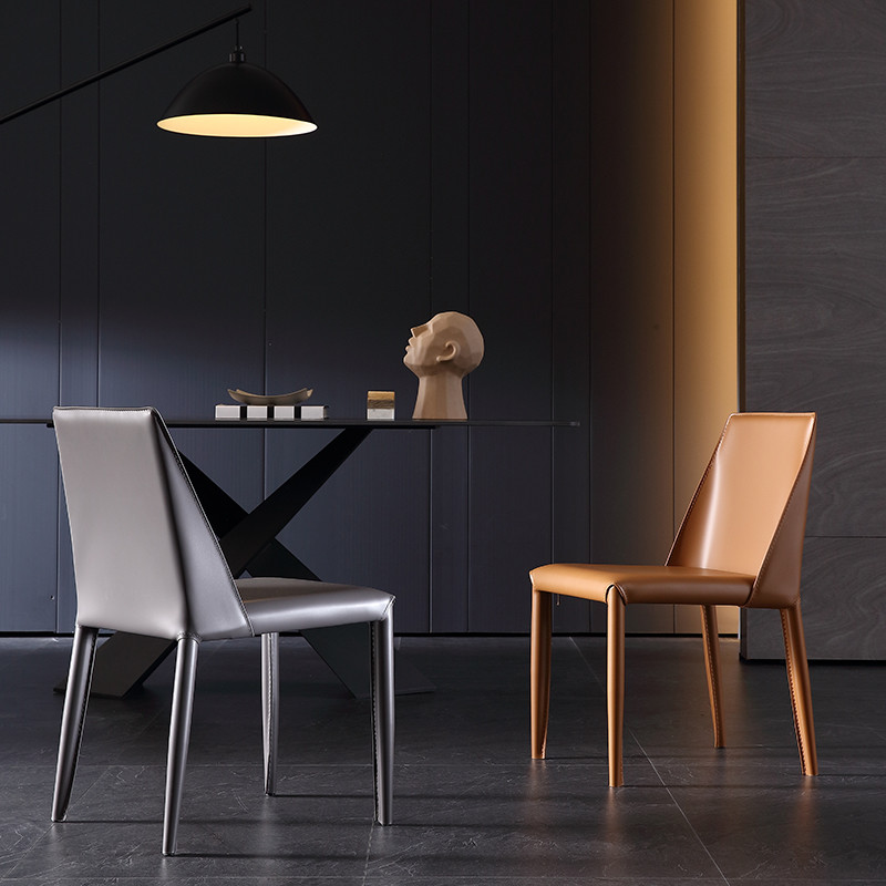 Modern Grey Leather Metal Frame Dining Chairs 17 Inch 43.18CM Seat Height Home