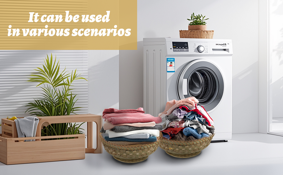 Serving Bowl Set of 3 For Organizing Kitchen Natural Rattan Picnic Basket Round Stackable