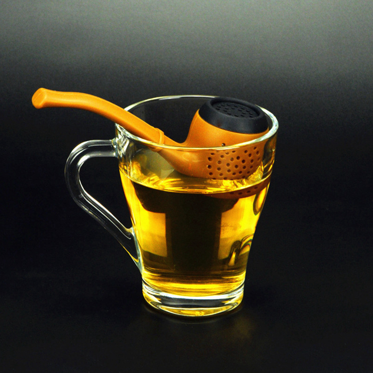 2018 New Promotional Gift Fancy Funny Unique Silicone Tobacco Pipe Shape Green Coffee Tea Bag Tea Infuser