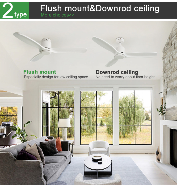Modern Design Flush Mount Ceiling Fan with Wood Blades by 1stshine and App Control