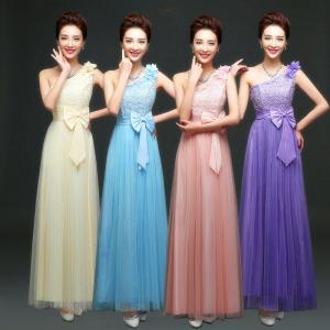 China Factory Wholesale Bridesmaids Dress One Shoulder Lace Flower Butterfly Cute Dress wholesale