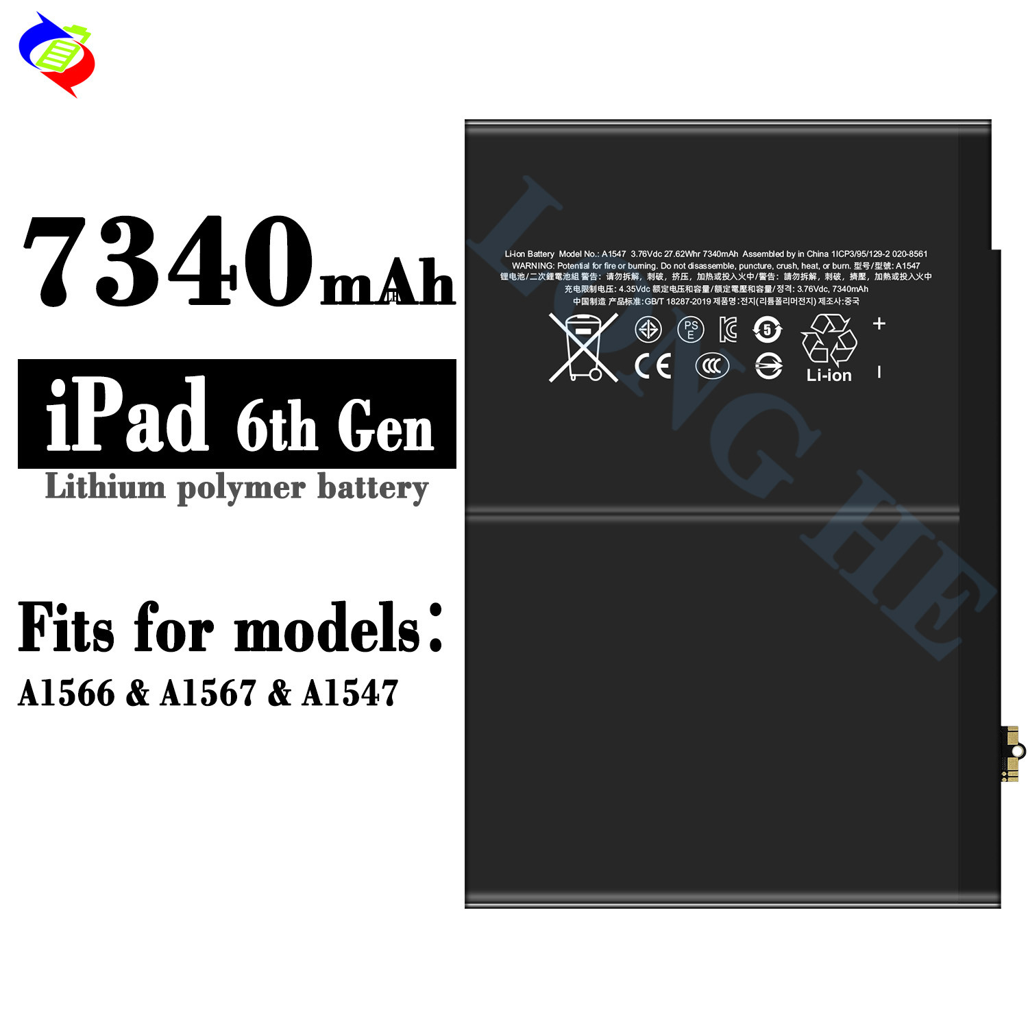 iphone Compatible RECHARGABLE 7340mAh Tablet Battery for iPad 6 Air 2 A1566 A1567 A1547