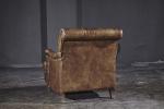 Durable High Back Vintage Top Grain Brown Leather Armchair Living Room Furniture