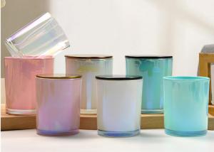 China 200ml 300ml 12oz 15oz Rainbow Iridescent Glass Candle Jar Empty Cylinder for Home Decoration Christmas Occasion wholesale
