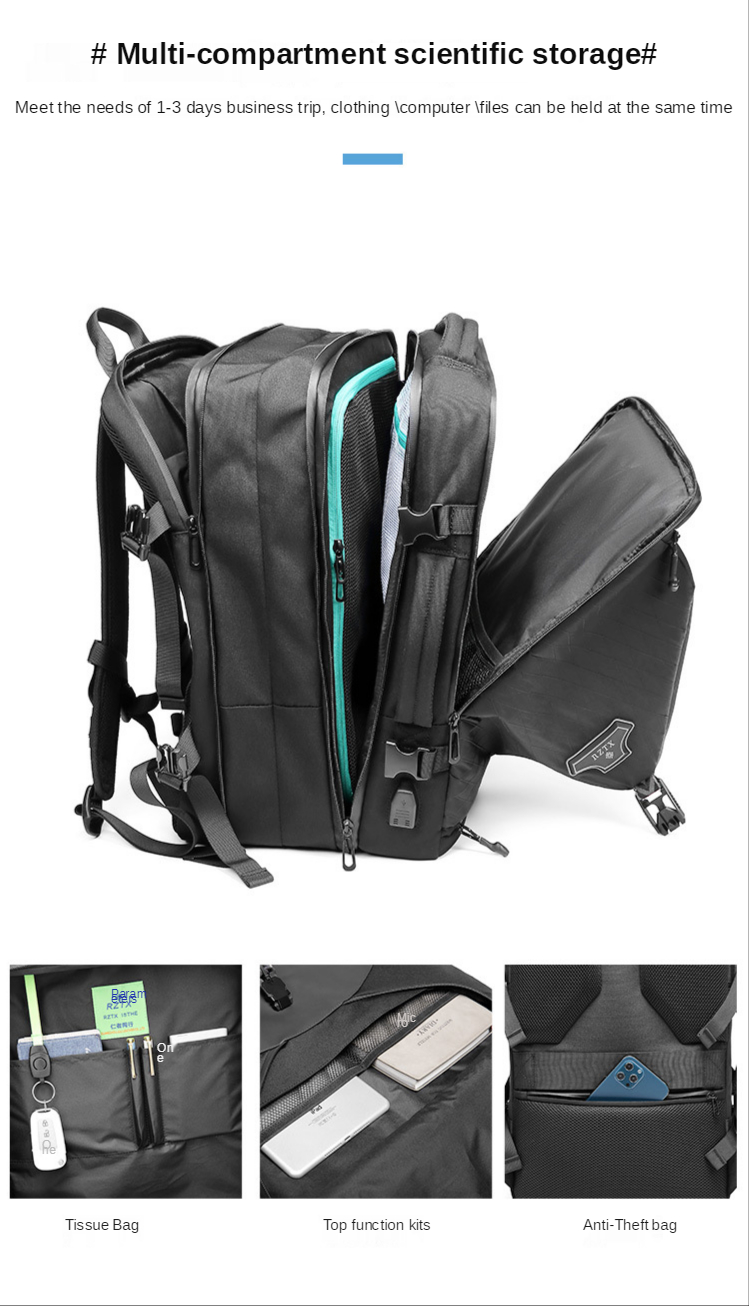 Multifunctional Expansion Boarding Bag Business Laptop Backpack 41*37*15cm