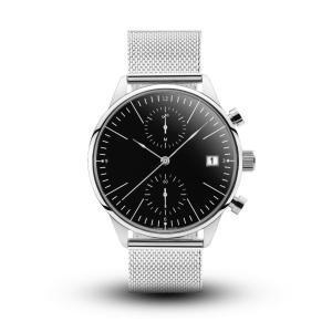 China Custom Logo Chronograph Silver Stainless Steel Watch With Black Face wholesale
