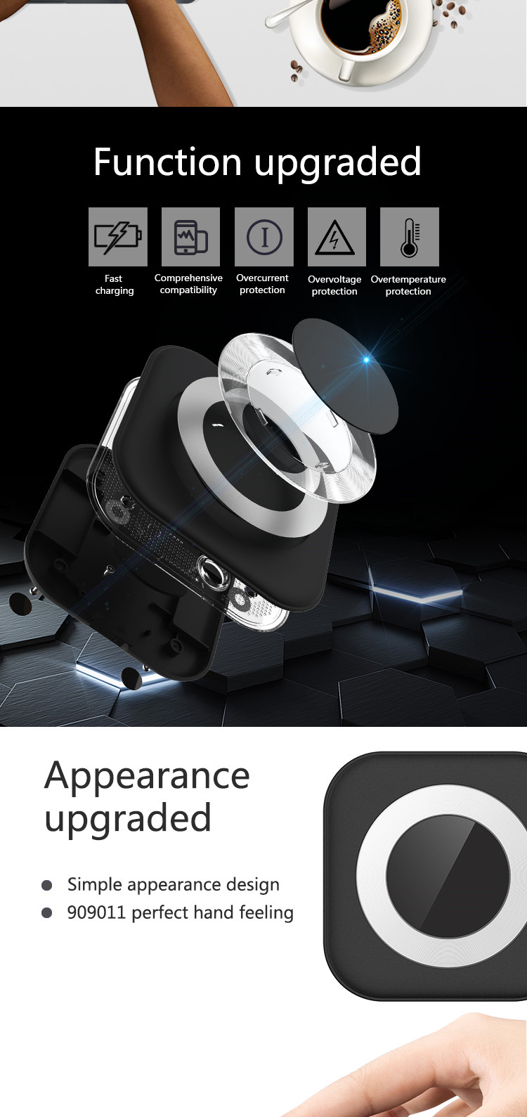 Black / White Fast Wireless Mobile Charger , Wireless Charging Pad PC ABS CE FCC Rohs