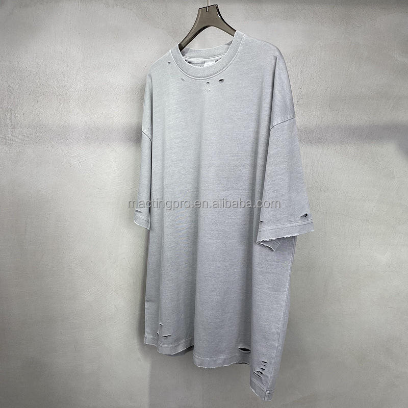 Vintage Distressed Heavyweight Cotton Blank Oversized T Shirt Men with 1000 Quantity
