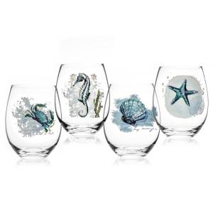 China Household Soda Lime Handle Less Transparent Wine Glass Ocean Series Glass Gift wholesale