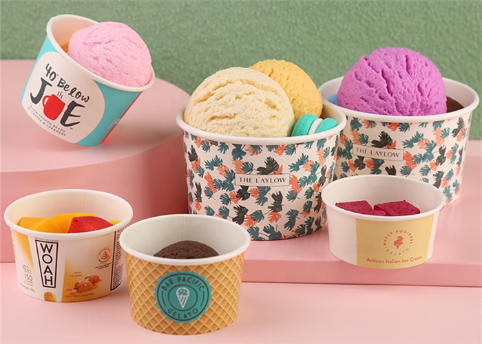 UV Coating 100% Biodegradable Ice Cream Paper Cup With Cover