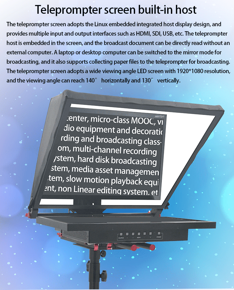 24 inch Single Screen Wireless Remoter Tripod Broadcasting Announcer Teleprompter for Live Stream