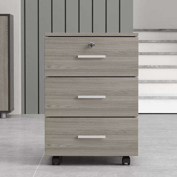 Grey Office Wooden Filing Cabinets 3 Drawer Movable File Cabinet With Wheels