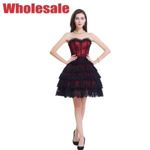 China OEM 9 Steel Boned Tight Lacing Corset Black Bustier Top Dress wholesale