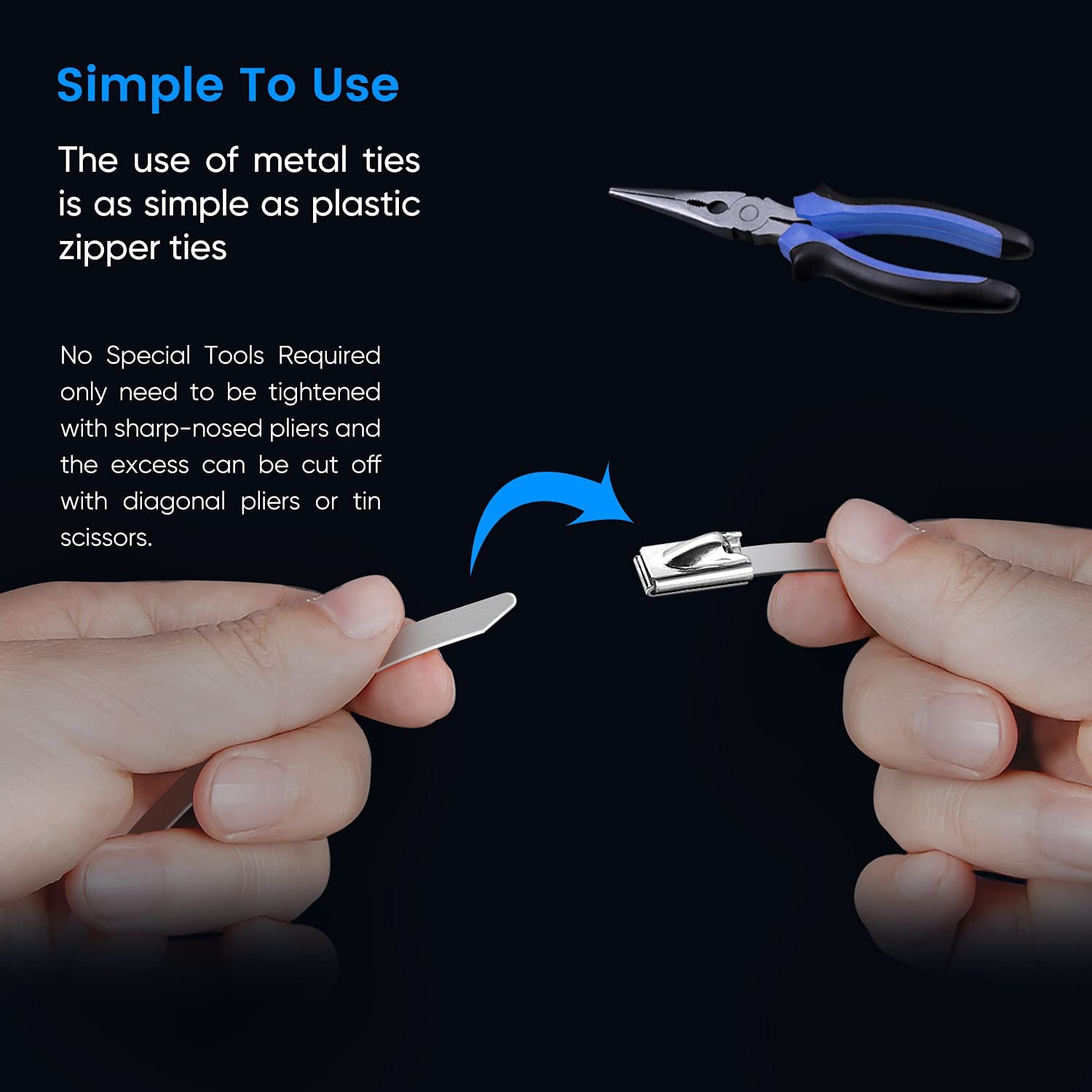 11.8 Inch Length 304 Stainless Steel Cable Ties with Zinc Finish and Customized Support Imperial Measurement System