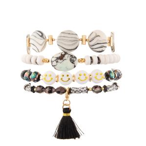 China Black Glass Faceted Beads Bracelets With White Wheel Beads Smile Emoji Handmade wholesale