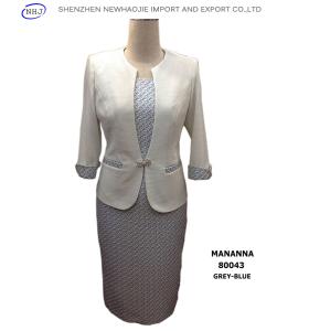 China Grey-blue/pink collarless blended woven ladies dress suit wholesale