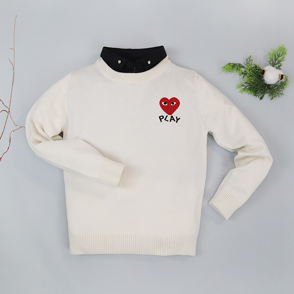 Baby children winter clothing pullover with woven collar sweater tops infant toddler baby girls kids knitted sweater