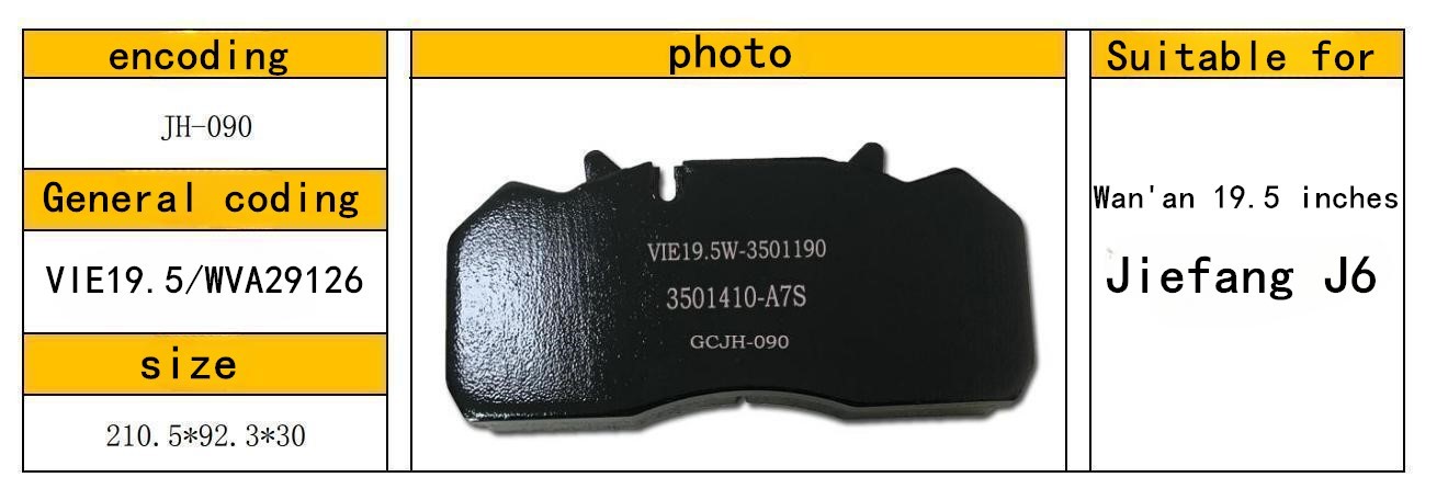 19.5inch Bus Brake Pad Kit Part Number VIE-19.5W-3501190 WVA 29126