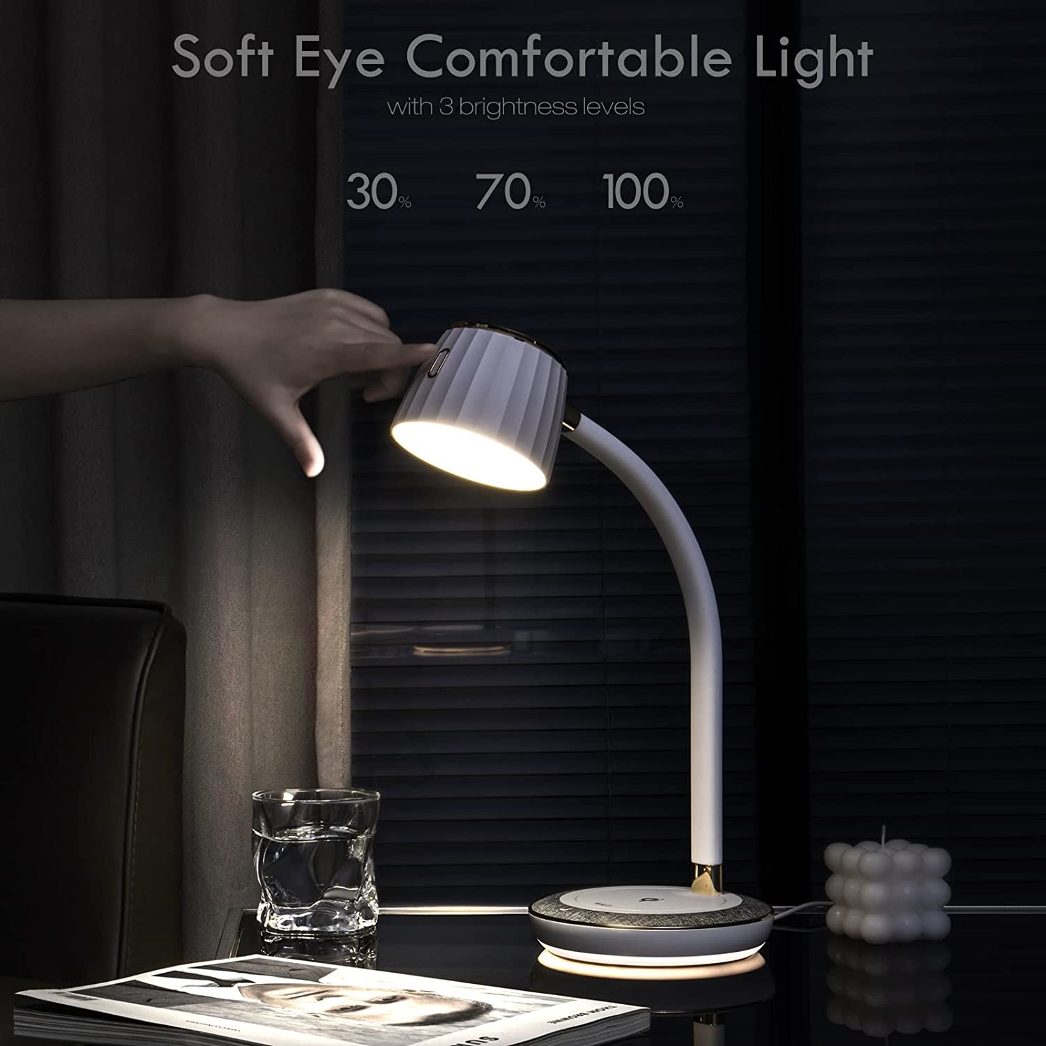 LED Desk lamp with Bluetooth Speaker, Bedside Table Lamp with USB Charging Port,3 Levels Brightness Touch Lamp LED Night