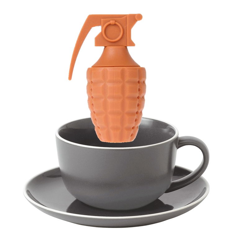 Funny Unique Customized Colour Cool Hand Grenades Shape Silicone Tea Bag Strainer Infuser Tea Ball