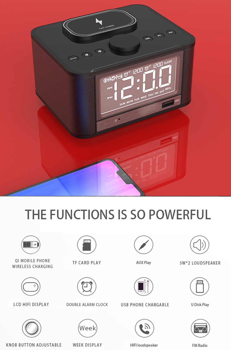 Bluetooth 4.2 Speaker 10M 5W FM Radio Alarm Clock