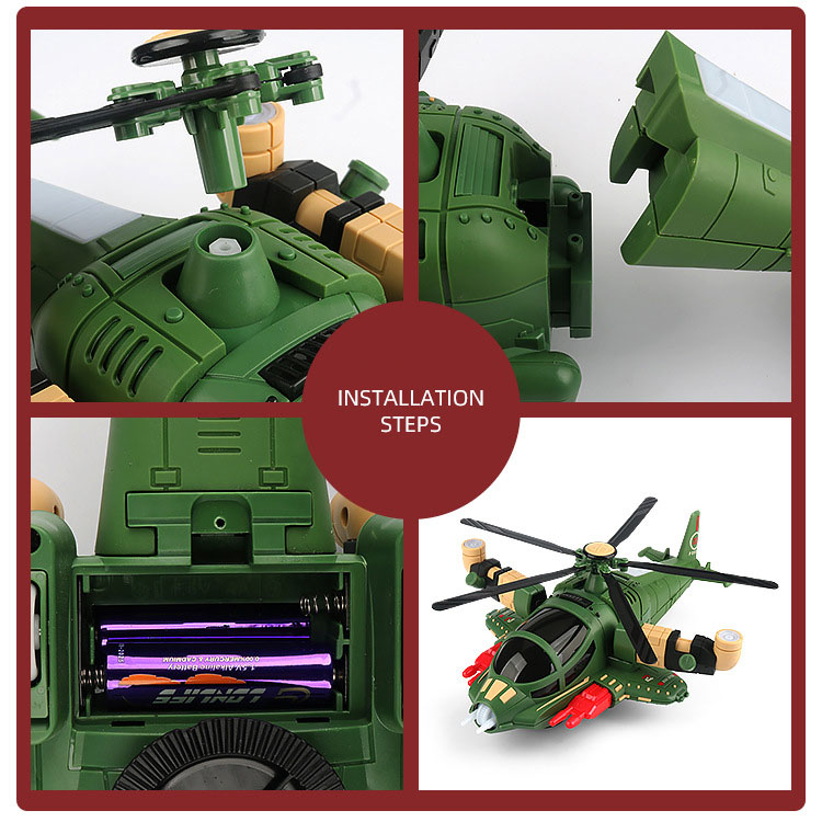 Unisex Electric Special Effects Music Lighting Universal Rotation Military Helicopter Toy