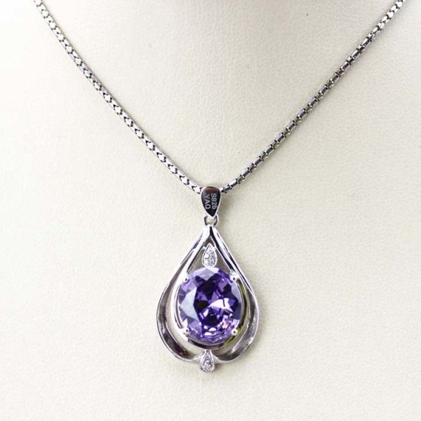 Women Jewelry 10mm x12mm Oval Blue Topaz Cubic Zirconia Pendant Necklace (P38)