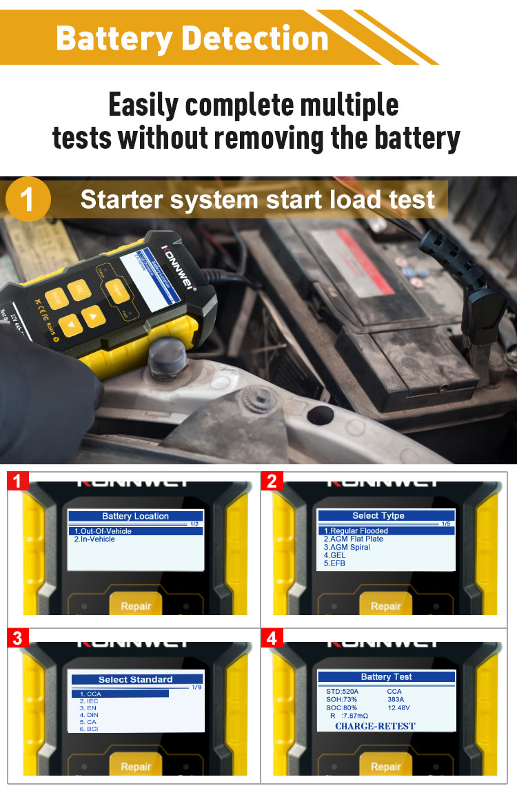 MCA 100Ah OBD2 EOBD Protocol Car Battery Tester For 12V Vehicles