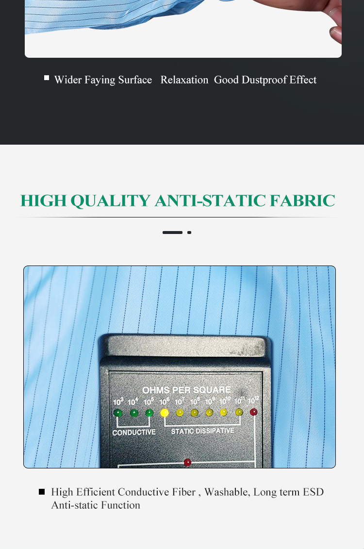 98% Conductive PE SMS Dust Free ESD Cleanroom Coverall