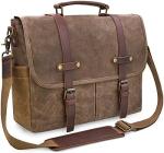 15.6 Inch Waterproof Vintage Genuine Leather Waxed Canvas Briefcase Large