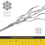3700lbs Breaking Strength SS Cable Zip Line 3/16" Stainless Steel Cable 250ft