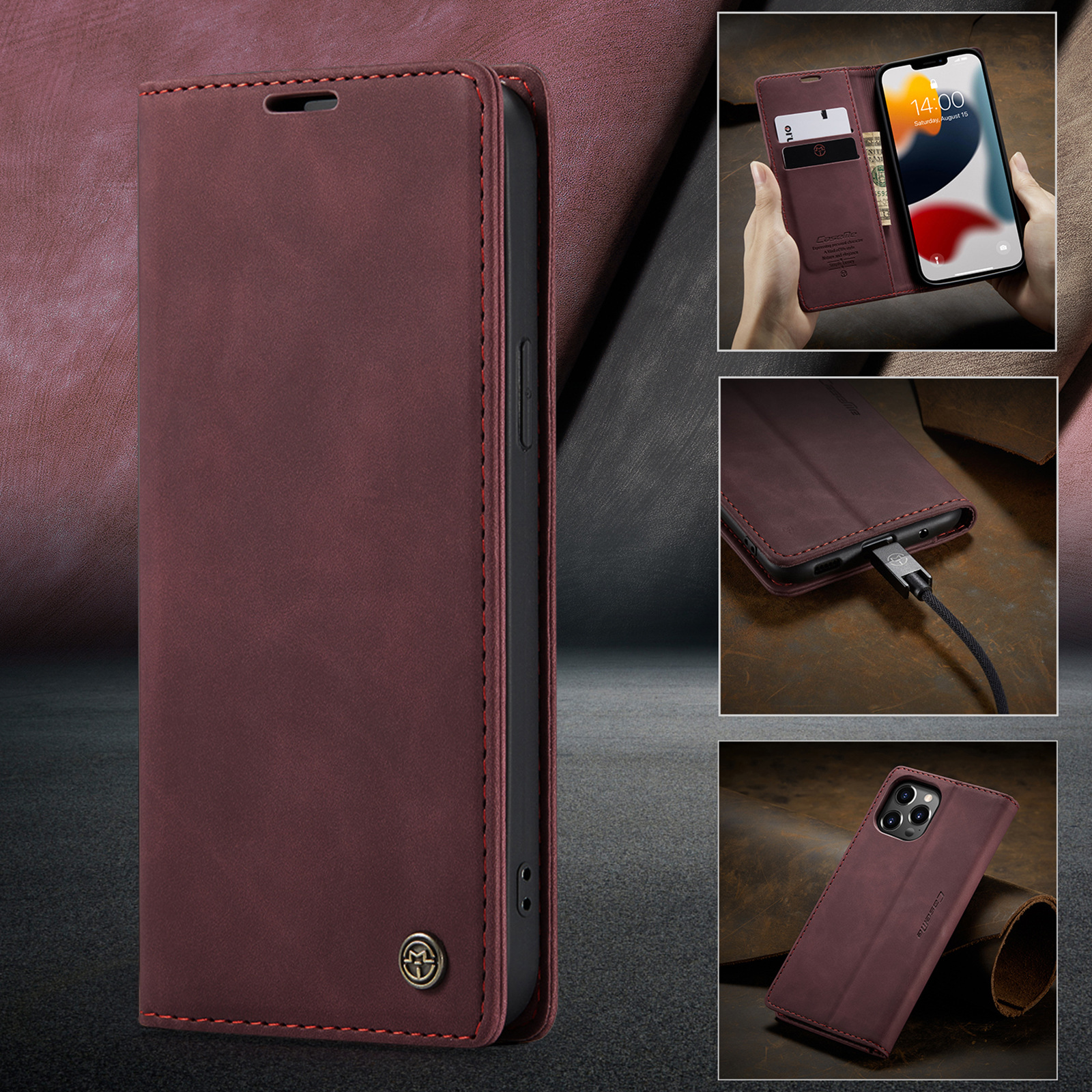 CaseMe 15 Pro Phone Case TPU Leather Back Cover with Card Magnetic Holder and Test