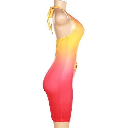 OEM maufactory European and American style 2023 spring women's new sexy hollow hanging neck open back gradient colorful