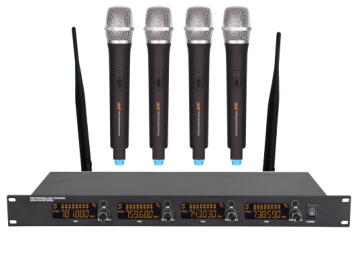 310 top wireless microphone system UHF 4-channels 200 channels LCD display PLL infrared