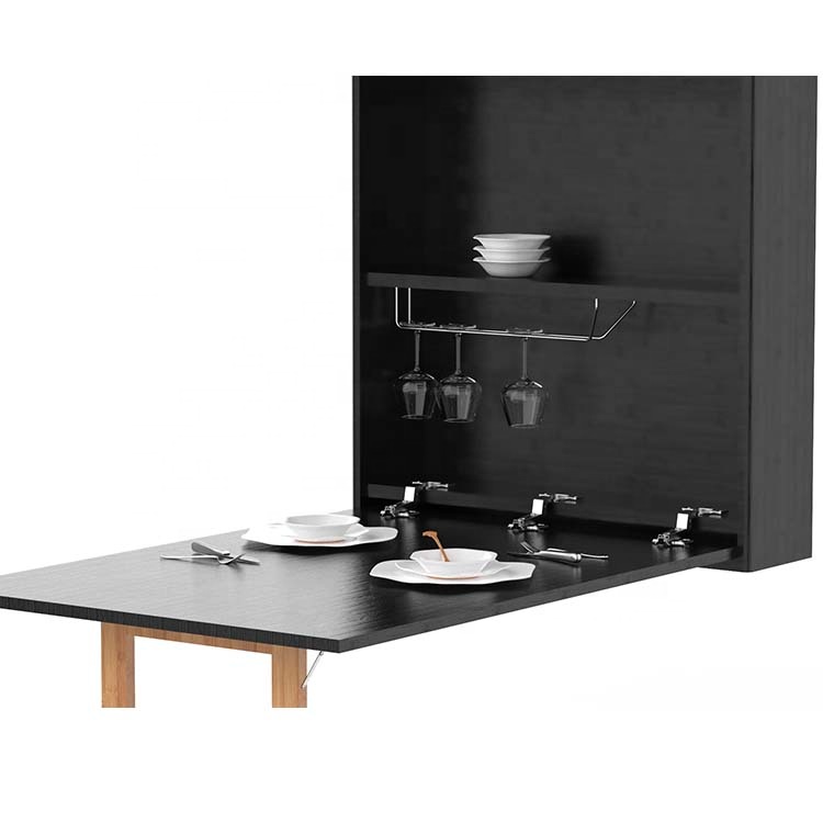 Wall Mounted Solid Wood Bamboo Storage Cabinet Kitchen Collapsible for Cutlery