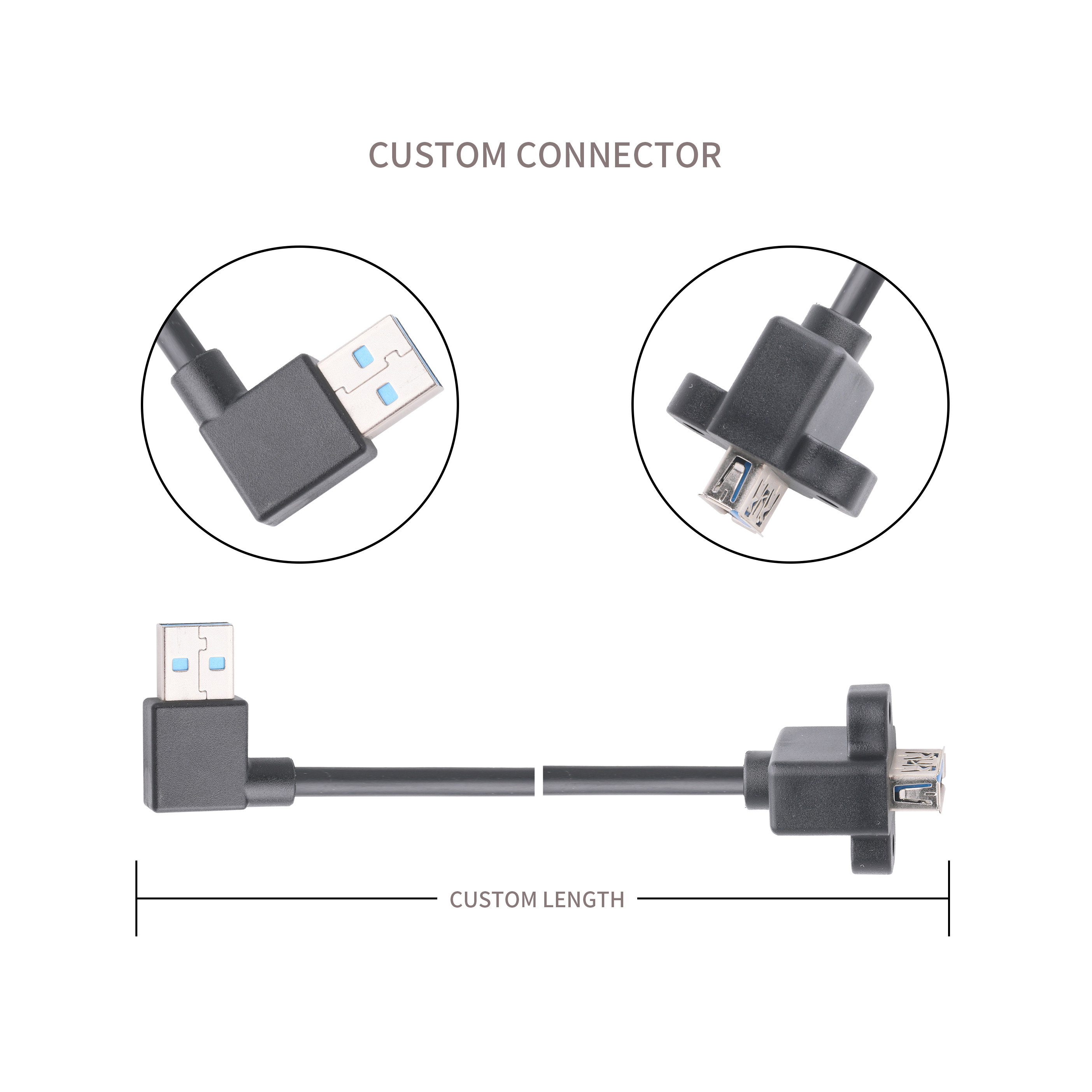 Black Usb3 0 Cable Am 90 Degree Side Bend To Af Half Pack Screw Type Formed Outer Molding